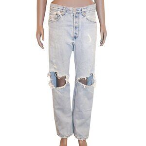 Vintage Levis 501 Light Wash Distressed Denim Jeans Size 31W 30L Straight Leg